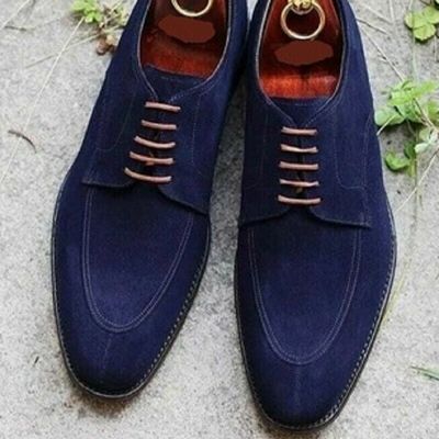 New handmade navy blue shoes, lace up split toe shoes, formal shoes for men - Thumbnail 5