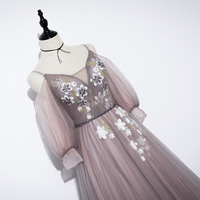 Cute v neck tulle long A line prom dress evening dress - Thumbnail 3