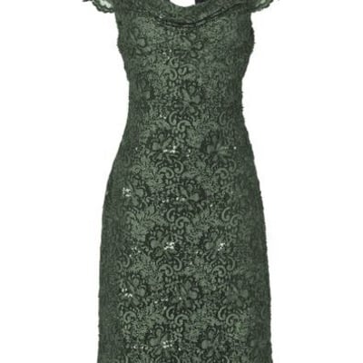 Cap sleeves olive green lace mother of the bride dresses - Thumbnail 4