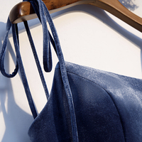 Blue velvet tulle long prom dress blue evening dress - Thumbnail 3