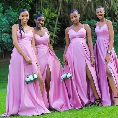 Spaghetti straps bridesmaid dresses slit - Thumbnail 4