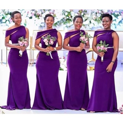 Grape one shoulder bridesmaid dresses - Thumbnail 4
