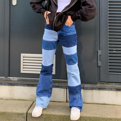 Free shipping-high waist color block jeans  - Thumbnail 5