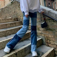 Free Shipping-High Waist Color Block Jeans  - Thumbnail 1