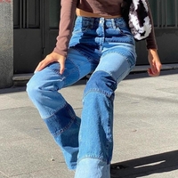 Free Shipping-High Waist Color Block Jeans  - Thumbnail 3