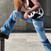 Free Shipping-High Waist Color Block Jeans  - Thumbnail 4