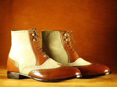 New Men's Handmade Beige Brown Ankle High Suede Leather Lace Up Oxford Boot