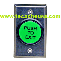 Push-to-Exit Button Wall Plate, Stainless Steel with Green Button