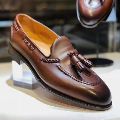Chocolate brown leather tassels loafer shoes