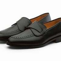 New Pure Handmade Black Leather Loafer Moccasin Shoes for Men's - Thumbnail 4