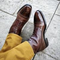 New Handmade Brown Calf & Genuine Brown Cow Leather Ankle Boot for Men's - Thumbnail 4
