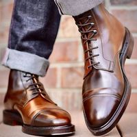 New Handmade Tan Brown Genuine Brown Cow Leather Ankle Boot for Men's - Thumbnail 1