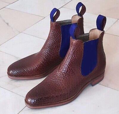 New Handmade Chelsea Brown Shaded Pure Cow Leather Ankle Boots for Men's