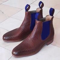 New Handmade Chelsea Brown Shaded Pure Cow Leather Ankle Boots for Men's - Thumbnail 4