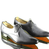 Bespoke Men's Gray Pointed Toe Shoes, Men's Lace Up Leather Oxford Shoes - Thumbnail 1