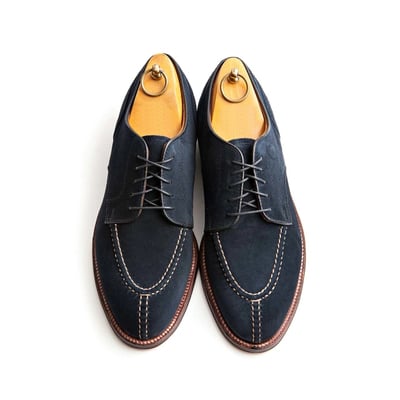 Bespoke men's blue split toe shoes, men's handmade suede oxford shoes - Thumbnail 1