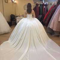 Ball Gown Sweetheart White Satin Wedding Dresses - Thumbnail 1