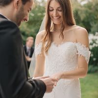 Elegant Mermaid Off the Shoulder White Satin Lace Wedding Dresses - Thumbnail 4