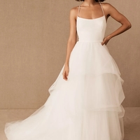 Princess A-Line Scoop Neck White Tulle Wedding Dresses - Thumbnail 1