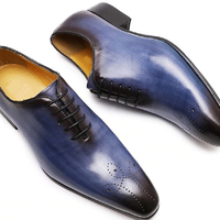 Oxford Blue Brogue Toe Patina Handmade Leather Wholecut Men Lace Up Formal Shoes - Thumbnail 1