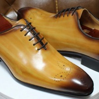 Oxford Tan Patina Wholecut Brogue Handmade Leather Lace Up Formal Shoes  - Thumbnail 4