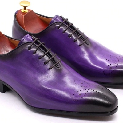 Oxford purple patina wholecut brogue handmade leather lace up formal shoes