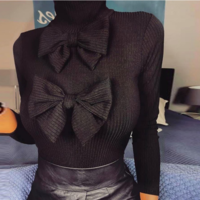 Women'S High-Necked Bowknot Long Sleeve Shirt - Thumbnail 1