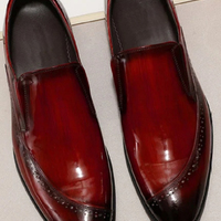 Men Slip On Burgundy Patent Elastic Gores Handmade Leather Moccasin Formal Shoes - Thumbnail 1