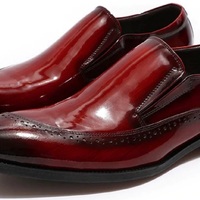 Men Slip On Burgundy Patent Elastic Gores Handmade Leather Moccasin Formal Shoes - Thumbnail 2