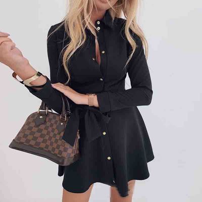 Fashion Long Sleeve Button Dress