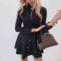 Fashion Long Sleeve Button Dress - Thumbnail 1
