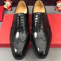 New Handmade Black Wingtip Shoes, Men's Leather Shoes, Lace Up Office Wear Shoes - Thumbnail 1