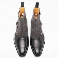 Handmade Men two tone leather Suede boot, Men triple monk boot, Mens formal boot - Thumbnail 2