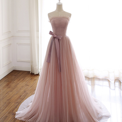 Pink tulle long prom dress pink evening dress - Thumbnail 4
