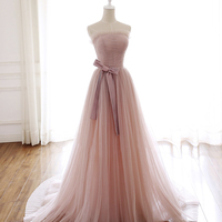 Pink tulle long prom dress pink evening dress - Thumbnail 1