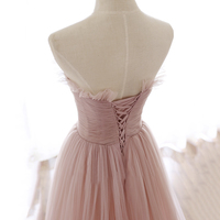 Pink tulle long prom dress pink evening dress - Thumbnail 2