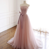 Pink tulle long prom dress pink evening dress - Thumbnail 4