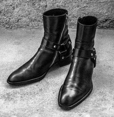 Handmade Mens Black Leather Ankle boots, Side zipper Rock style boots for mens