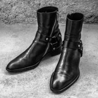 Handmade Mens Black Leather Ankle boots, Side zipper Rock style boots for mens - Thumbnail 1