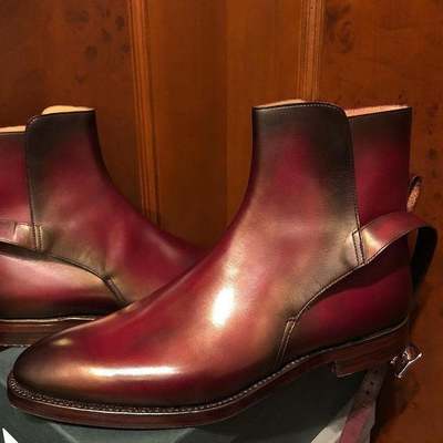 New handmade leather burgundy stylish ankle strap boot for men's