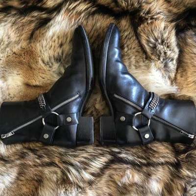 New handmade black leather stylish motorcycle zip fastening boots for men's - Thumbnail 1