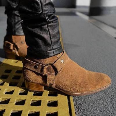 New handmade camel brown suede leather stylish motorcycle zip fastening boots for men's