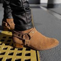 New Handmade Camel Brown Suede Leather Stylish Motorcycle Zip Fastening Boots for Men's - Thumbnail 4