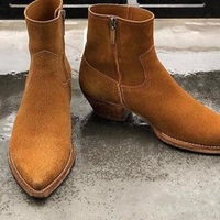 New Handmade Tan Suede Leather Stylish Zipper Ankle Boots for Men's - Thumbnail 4