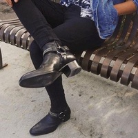 New Handmade Black Leather Stylish Motorcycle Zip Fastening Boots for Men's - Thumbnail 1