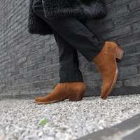 New Handmade Camel Suede Leather Stylish Zipper Ankle Boot for Men's - Thumbnail 1
