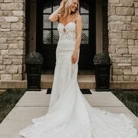 Elegant Mermaid Sweetheart White Lace Wedding Dresses with Train - Thumbnail 1