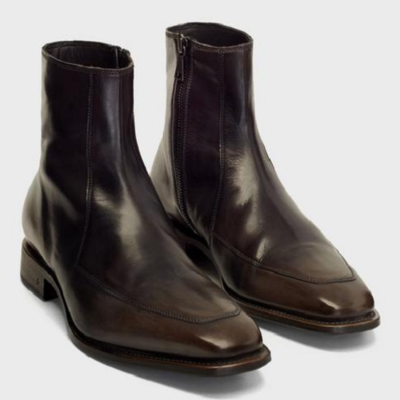 Handmade mens cordovan square toe side zipper boot, men brown leather boots - Thumbnail 2