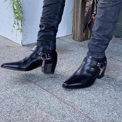 New handmade black leather chelsea motorcycle boots for men's - Thumbnail 1