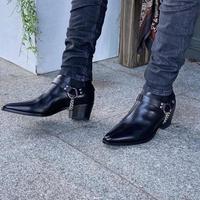 New Handmade Black Leather Chelsea Motorcycle Boots for Men's - Thumbnail 1